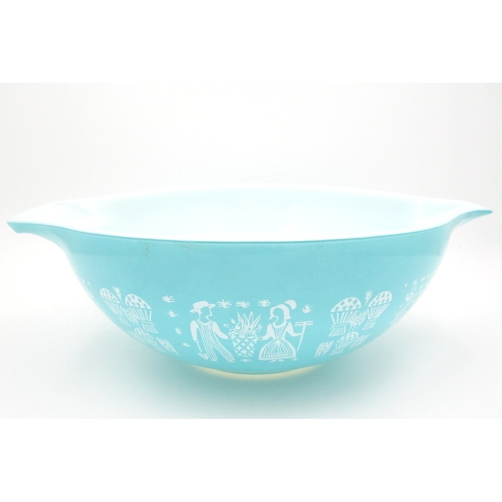 Vtg Pyrex Butterprint Turquoise 444 Cinderella Mixing Bowl 4 Qt Amish Print